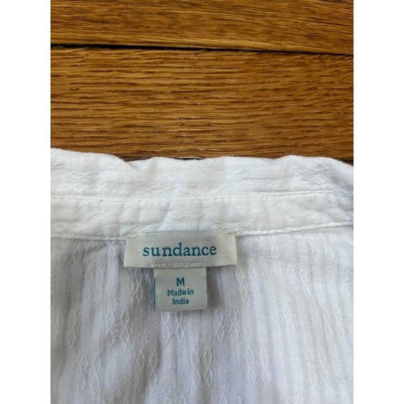 Sundance Women's Short Sleeve Button Down Shirt Size Medium White Cotton Frayed - Picture 2 of 4